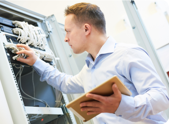 Server tech in a server room