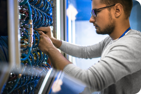 Man working on a server